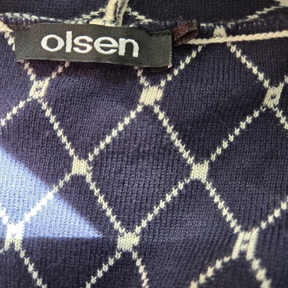 OLSEN Blue And Cream Heavyweight Cotton Blend Patterned Long Cardigan. Size 12 - Picture 10 of 15